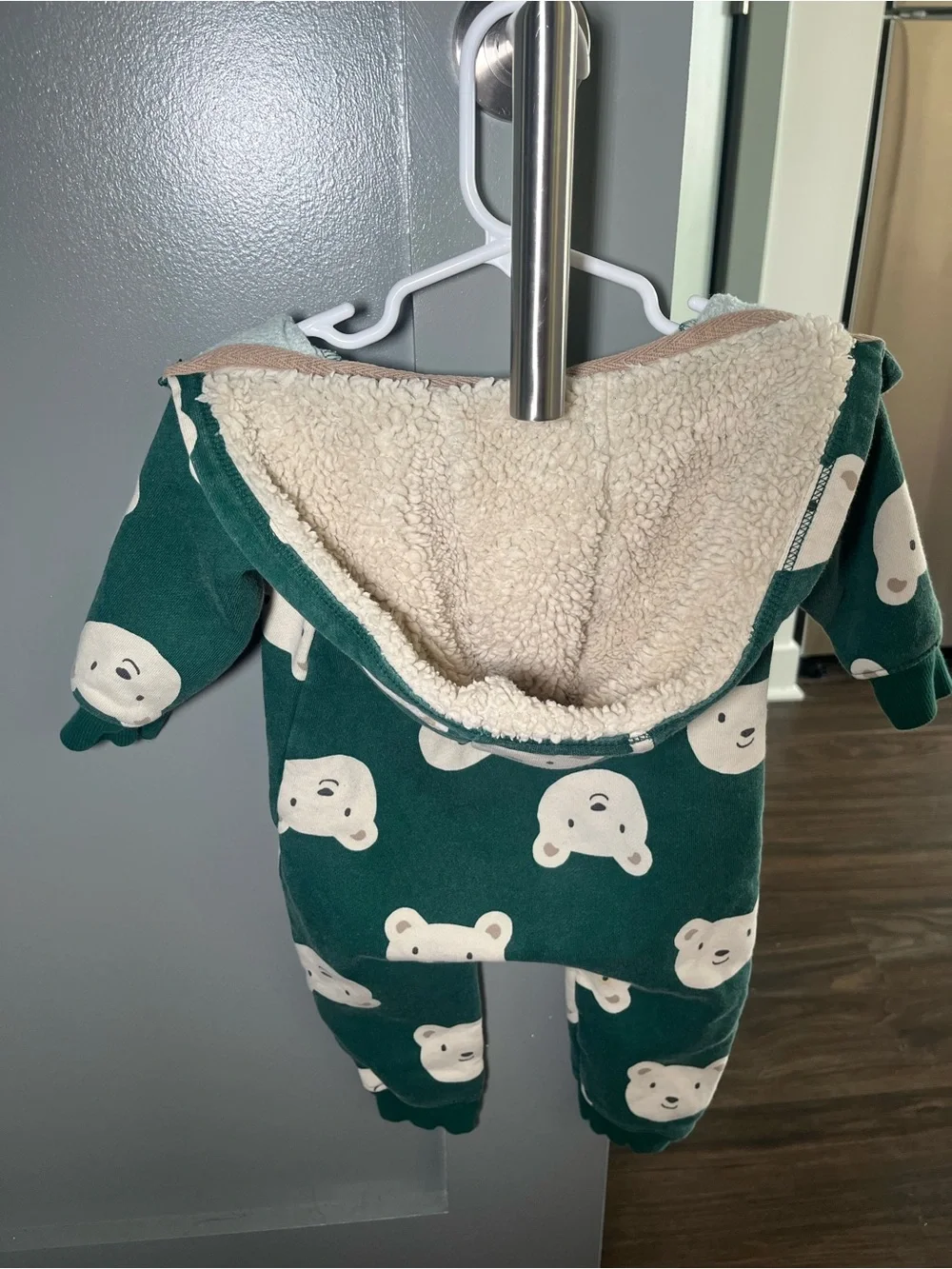 Carter's Dark Green Bear-Print Hooded One-Piece